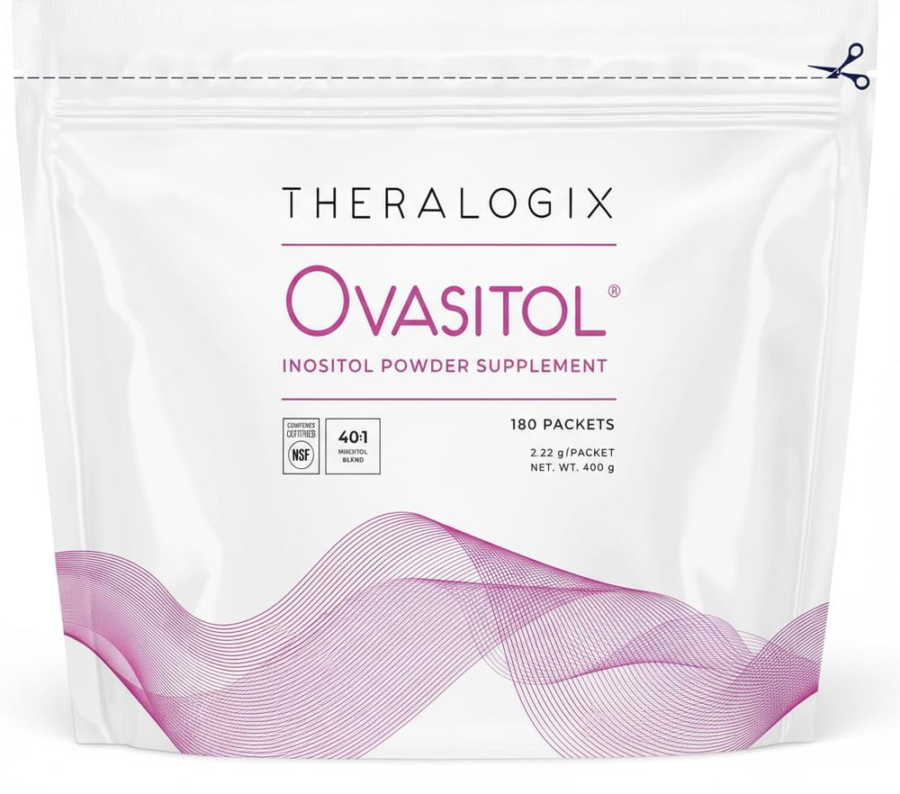 Theralogix Ovasitol packets box for daily hormone balance support.
