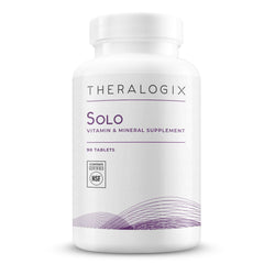 Theralogix Solo multivitamin bottle front shows daily wellness potential.