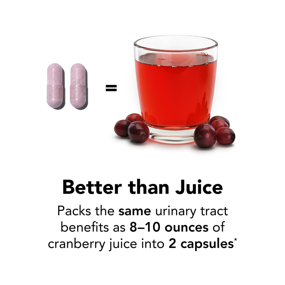 Back label of TheraCran Max showing dosage guidance and purity details