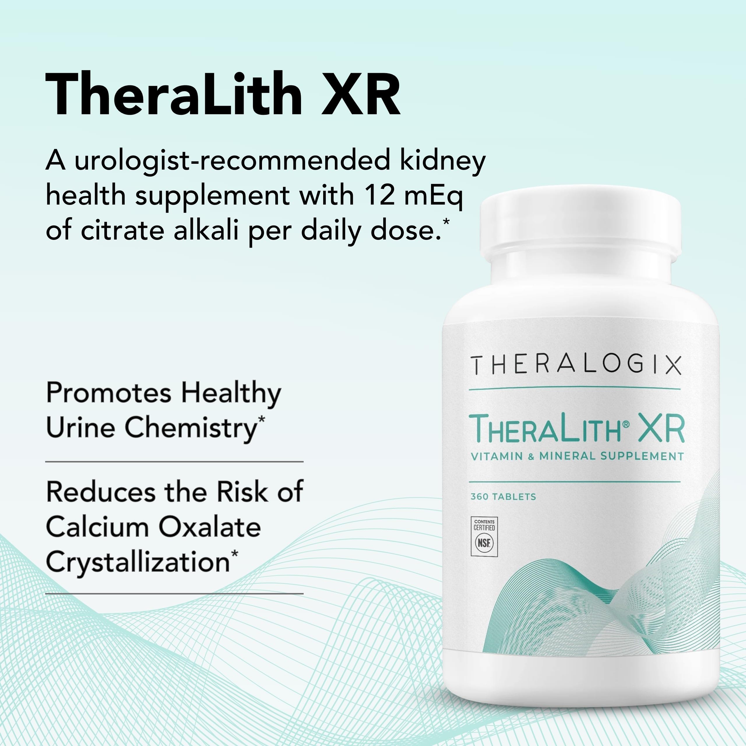 Theralogix TheraLith XR bottle label highlighting potassium, magnesium, B6 for citrate alkali.