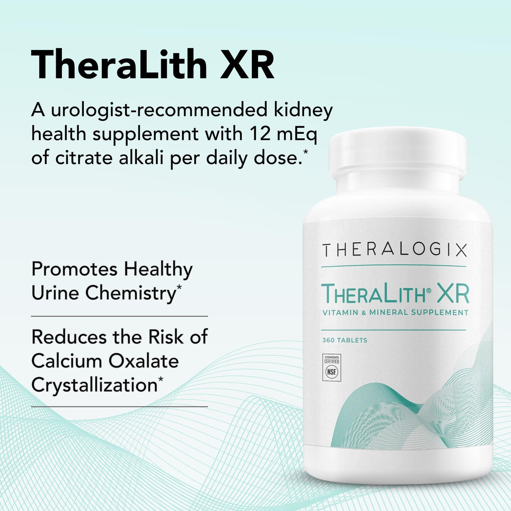 Theralogix TheraLith XR bottle label highlighting potassium, magnesium, B6 for citrate alkali.