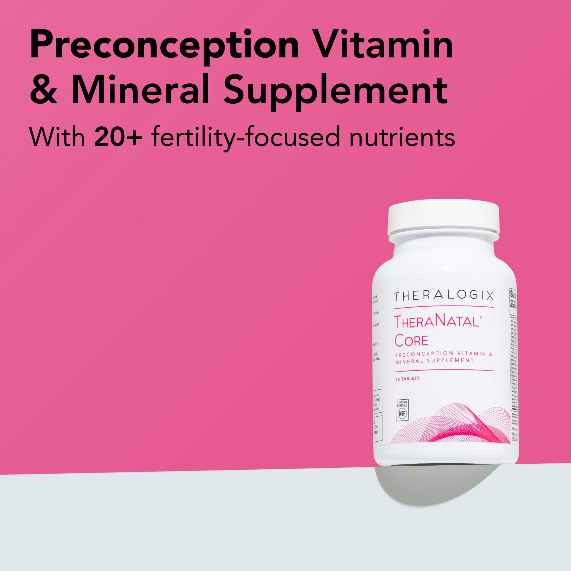 TheraNatal Core bottle label detail showing folate and D3 for early fertility