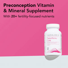TheraNatal Core bottle label detail showing folate and D3 for early fertility