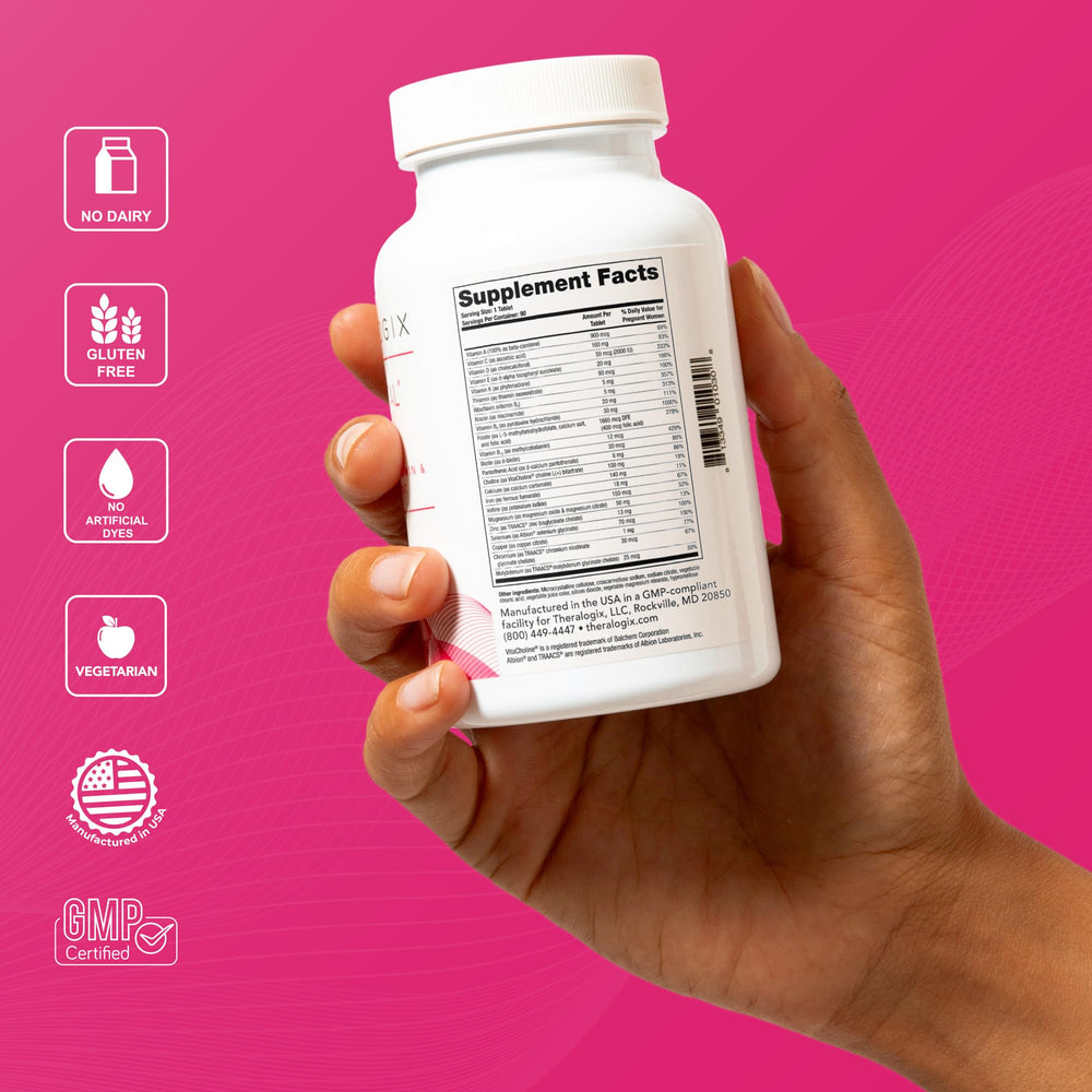 TheraNatal Core lifestyle image of a woman taking vitamins for preconception readiness