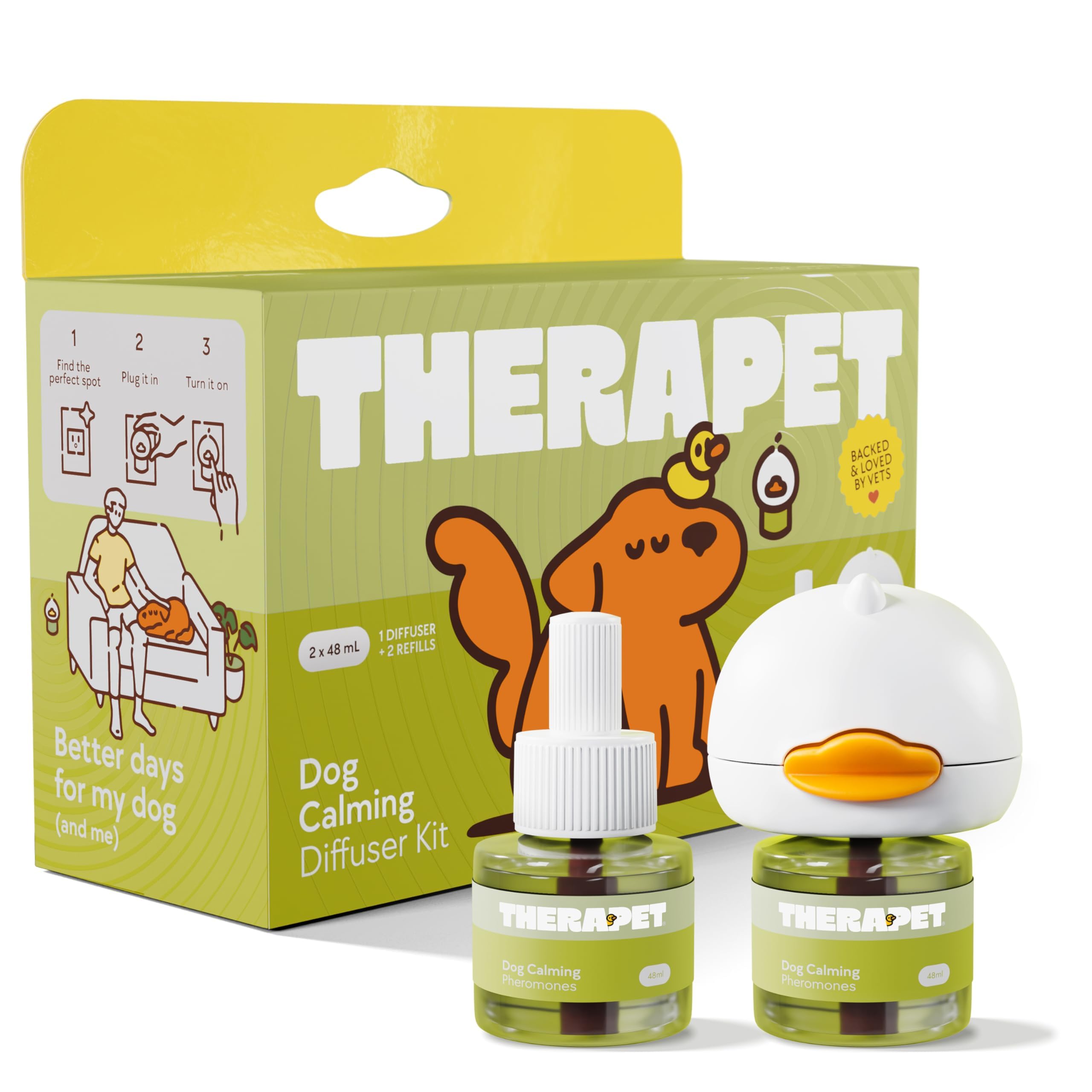 TherapetMD dog calming diffuser plugged in for a peaceful home.
