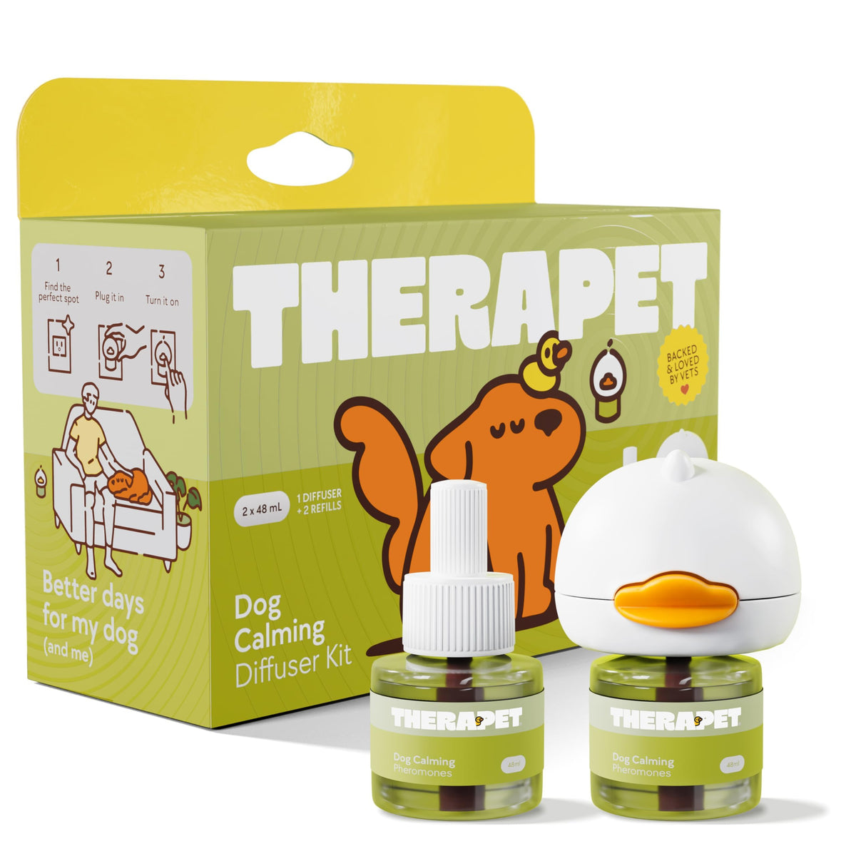 TherapetMD dog calming diffuser plugged in for a peaceful home.