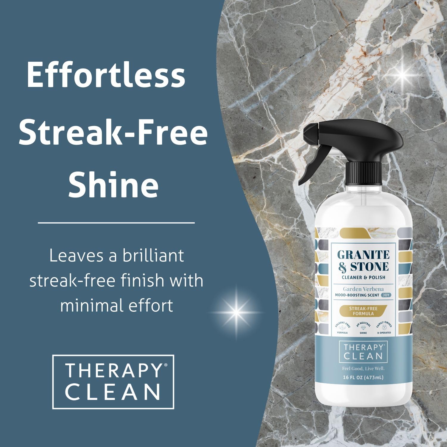 Therapy Granite Cleaner foaming dispense shown for easy application.