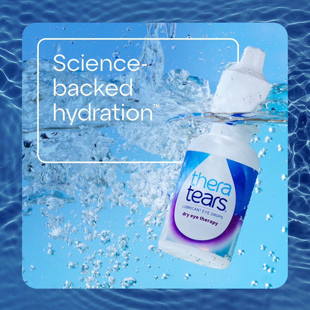 TheraTears Hydrating formula with OxyLytes in a clear bottle.