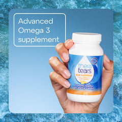 TheraTears Omega 3 ingredients graphic features fish oil and flaxseed oil.