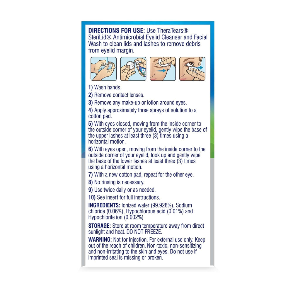 Bathroom counter with TheraTears SteriLid ready for routine care