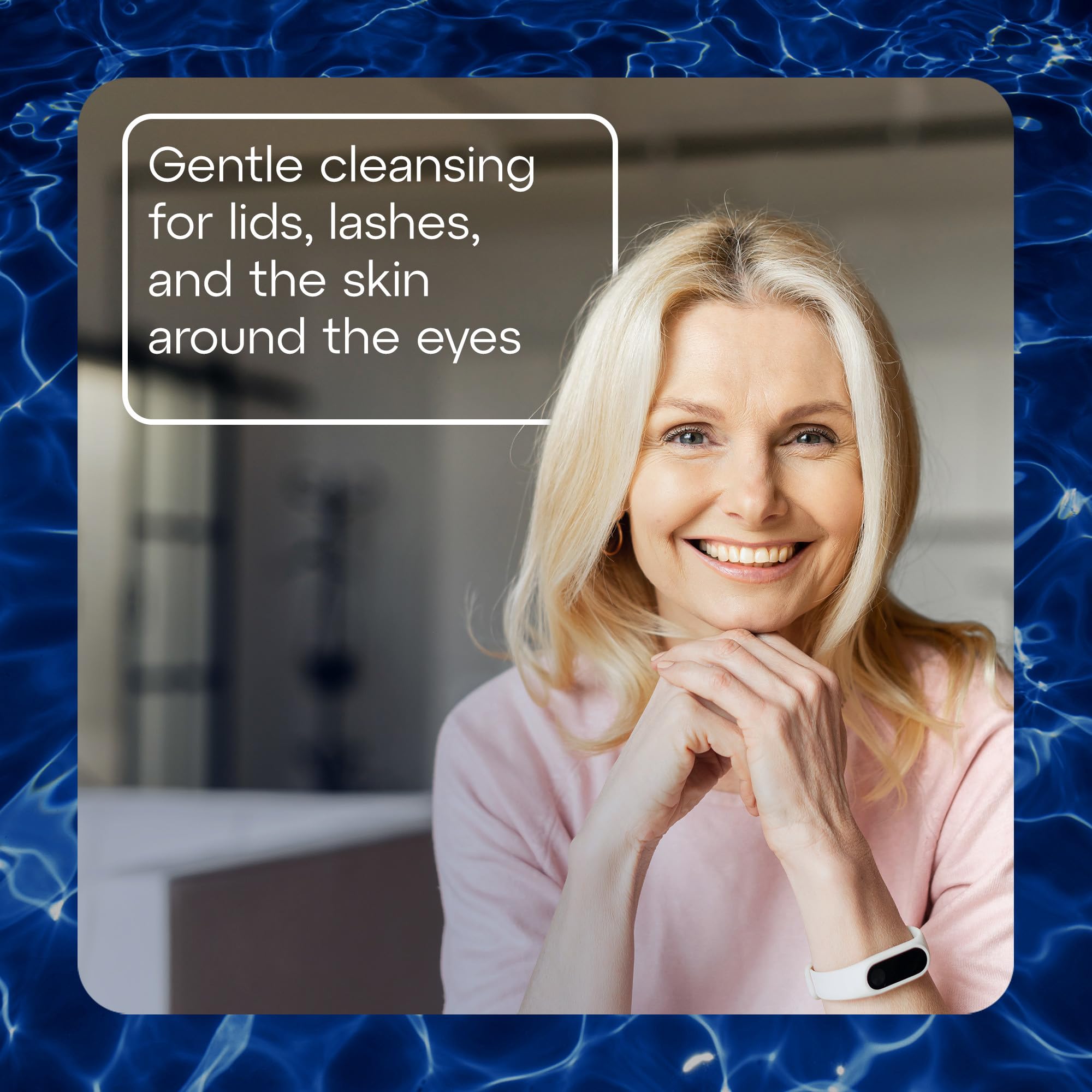 Hands applying TheraTears SteriLid spray to the eyelids for daily care