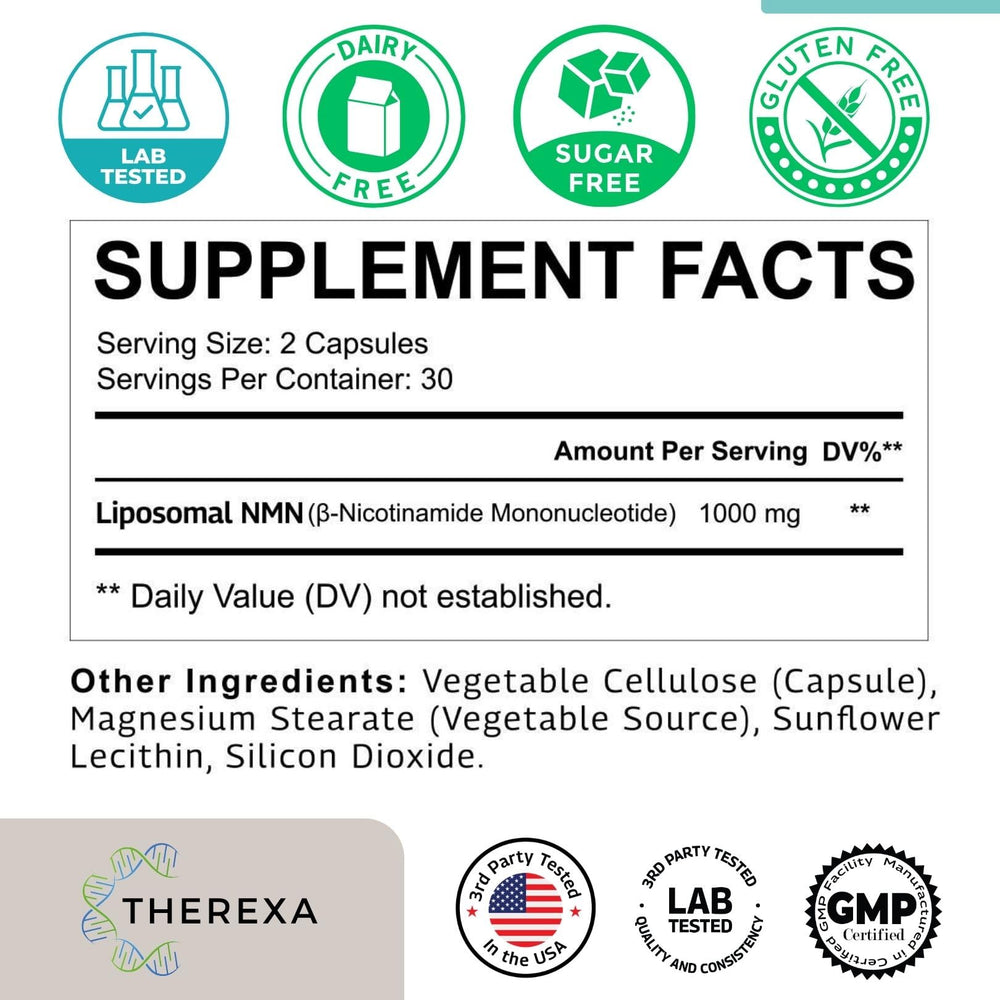 Label shows sunflower lecithin ingredient for natural lipid-based NMN delivery.