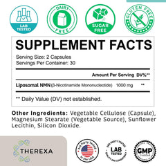 Label shows sunflower lecithin ingredient for natural lipid-based NMN delivery.