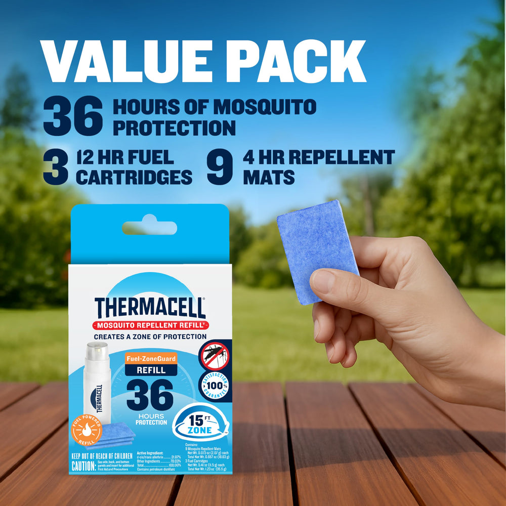 Thermacell 36-hour refill pack supports extended outdoor use.