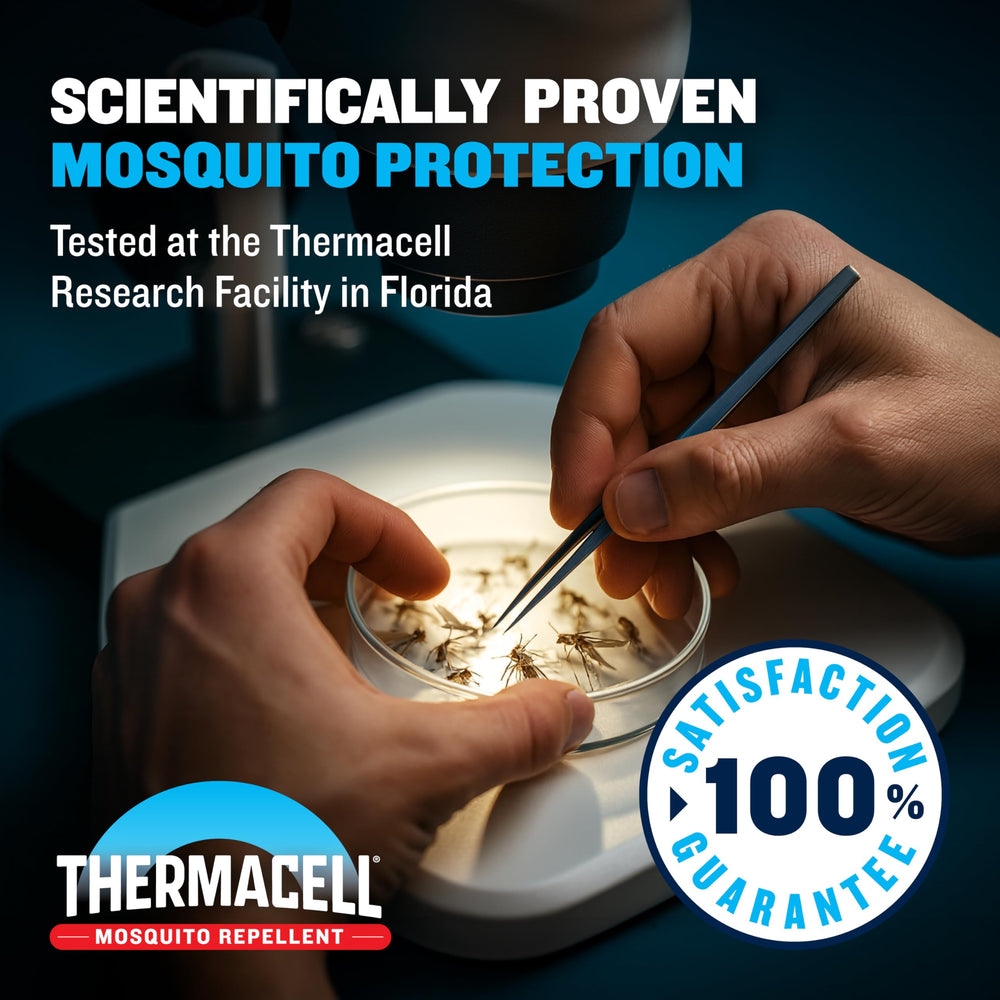 Thermacell E-Series rechargeable battery illustration shows up to nine hours of use.