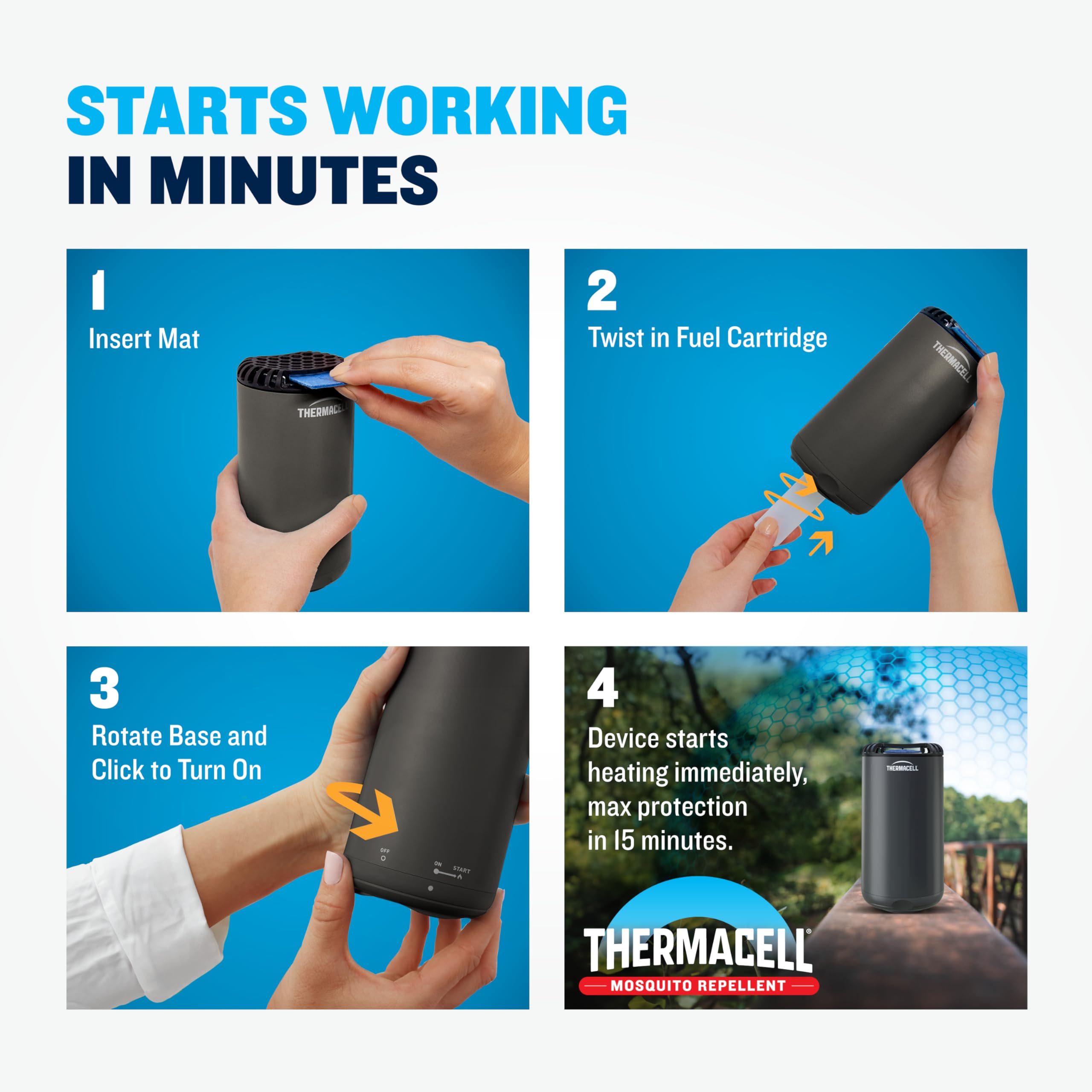 Thermacell repellent mats provide four hours of protection per mat.