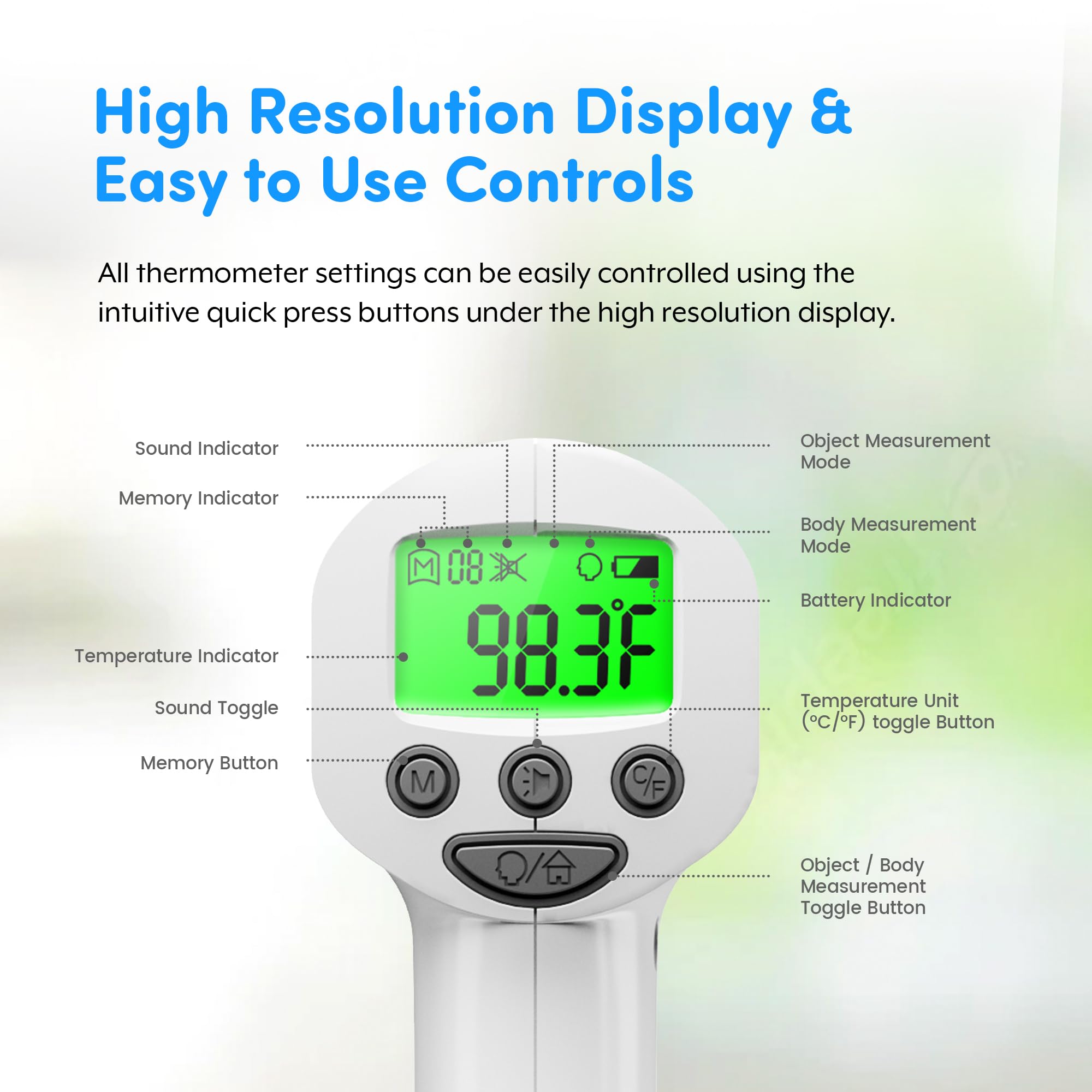 THERMOBIO infrared forehead thermometer digital display for clear readings