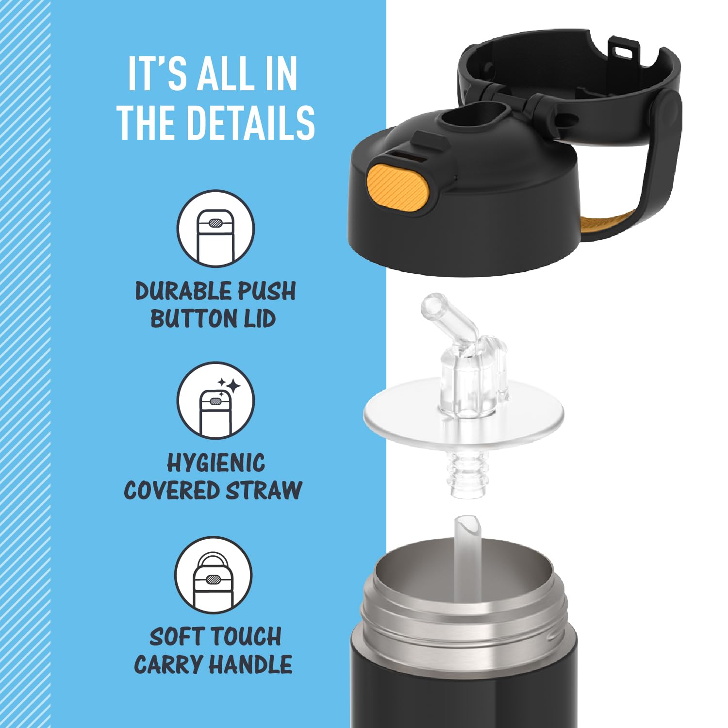 THERMOS FUNTAINER Batman soft-touch grip stays comfortable for little hands.