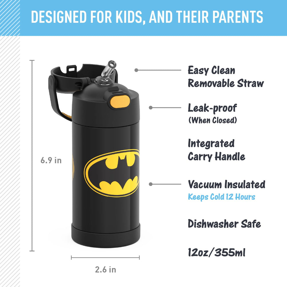THERMOS FUNTAINER Batman straw cover enables easy sipping on adventures.