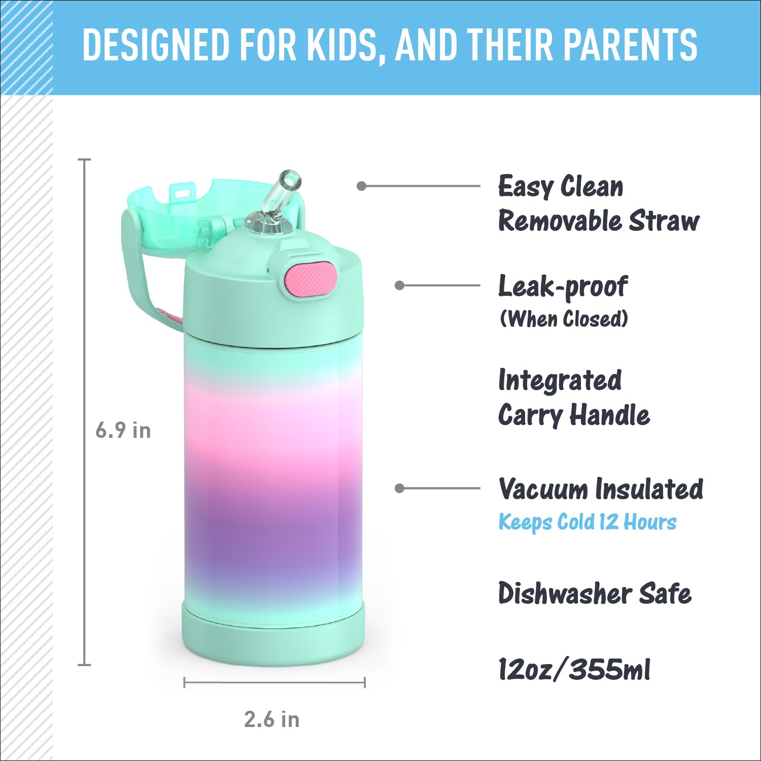 THERMOS FUNTainer bottle close-up with straw lid for easy on-the-go sipping