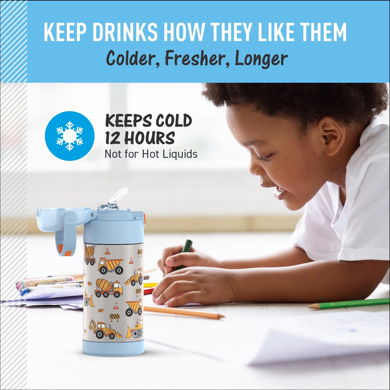 Thermos Funtainer dishwasher-safe label near cap and straw
