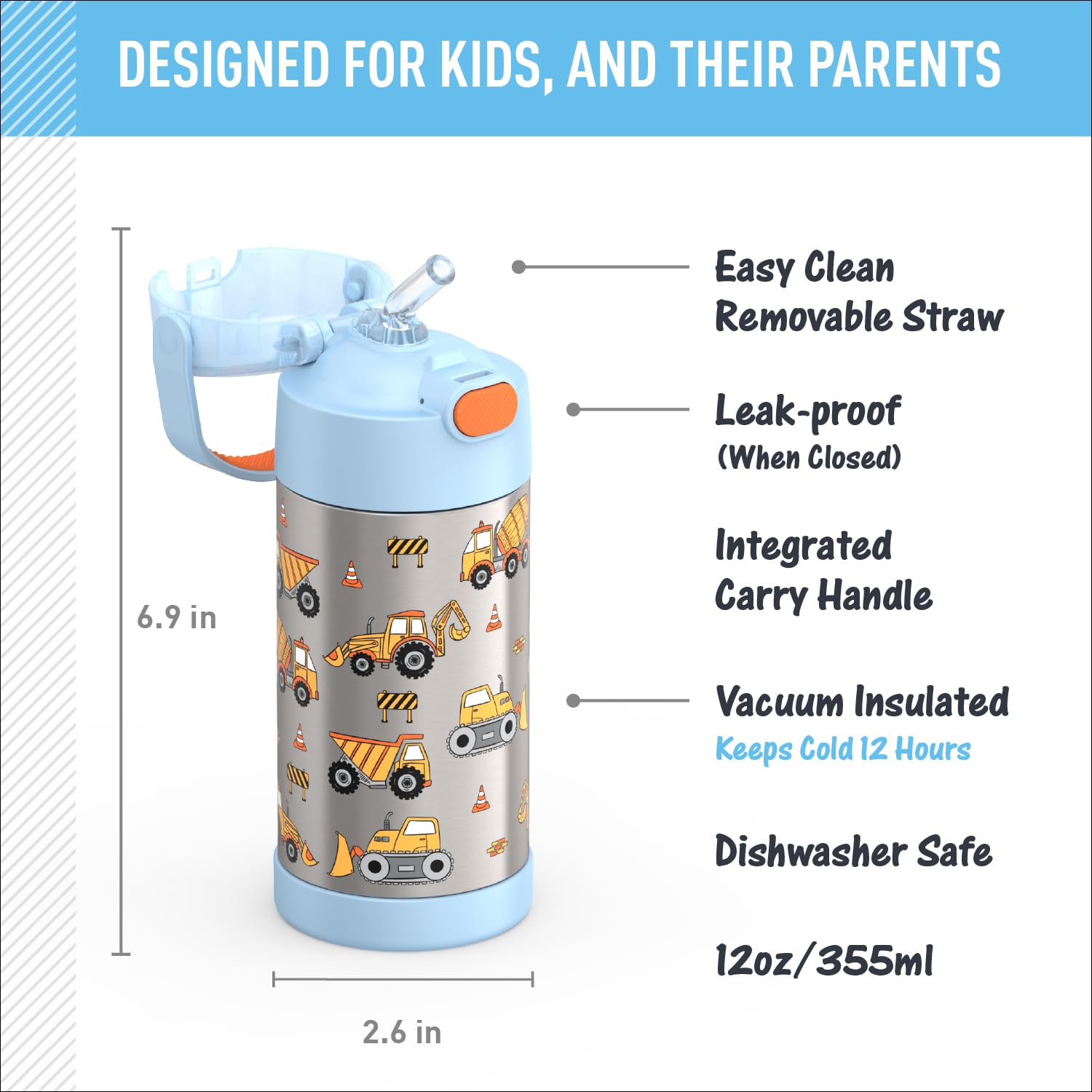 Thermos Funtainer kid using bottle with soft-touch carry handle