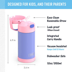 THERMOS FUNTAINER lid-straw closeup highlights hygienic, removable straw for easy cleaning.