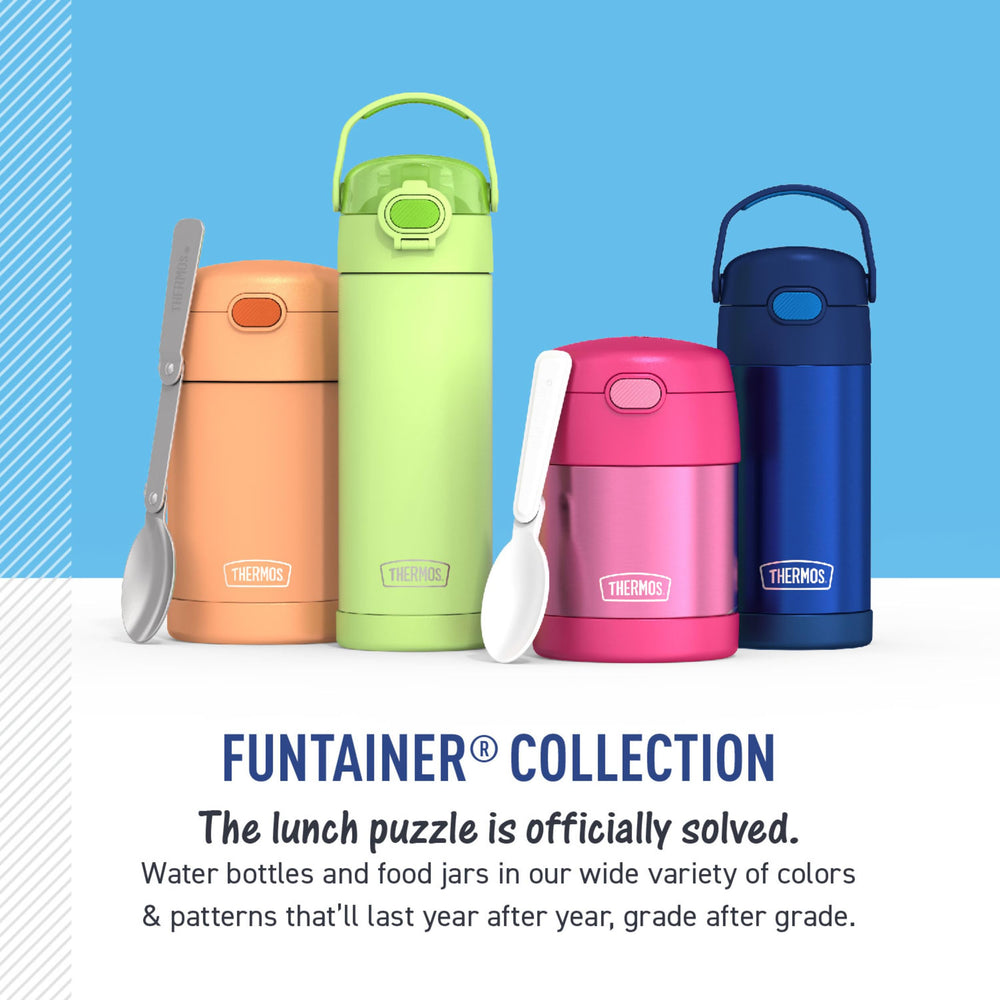 THERMOS FUNTainer push-button lid eases opening and on-the-go use