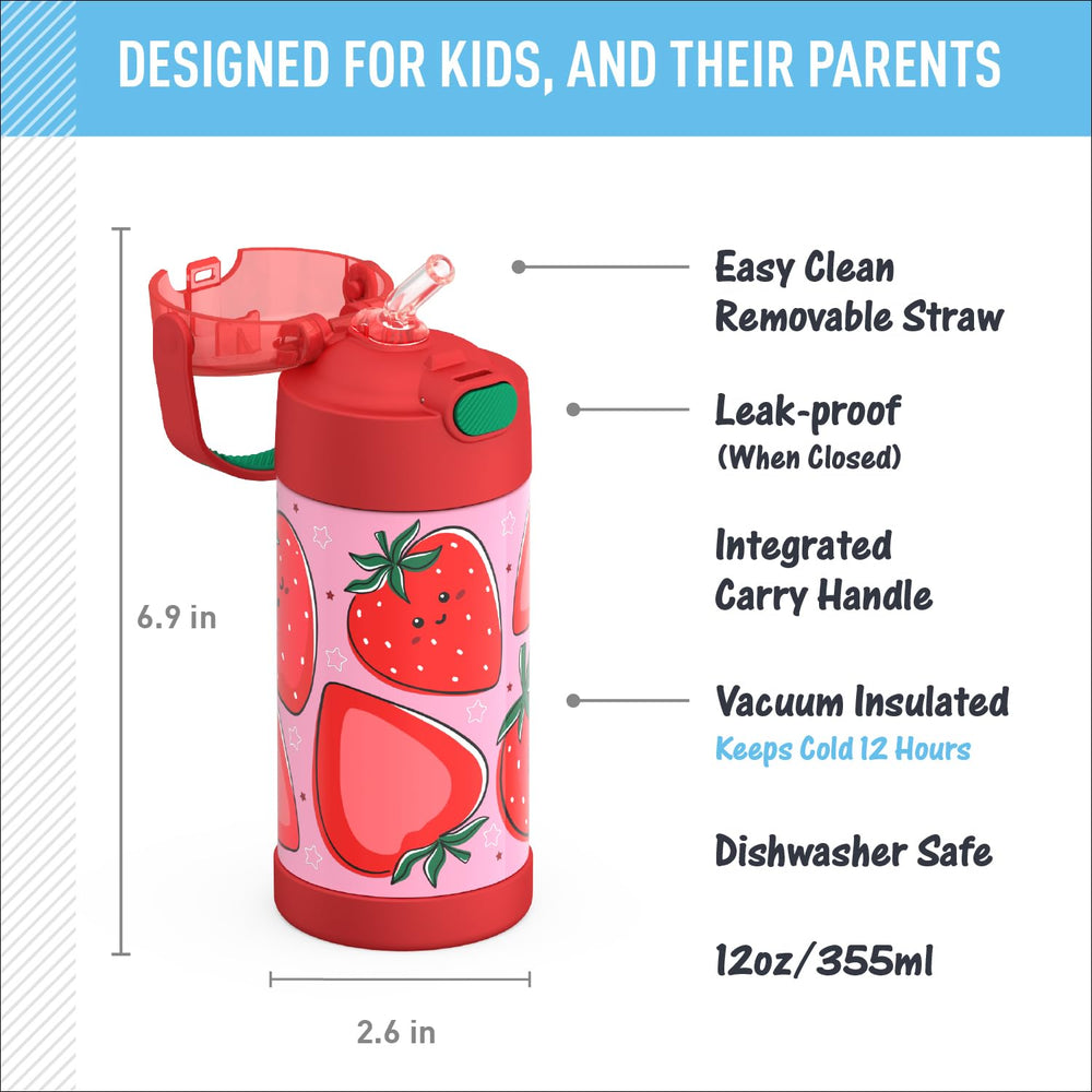 THERMOS FUNTAINER bottle with soft-touch carry handle eases kids' daily transport.