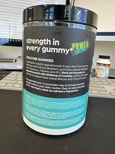 Thinbi Creatine Monohydrate Gummies label highlights 6200mg potency with B12 and taurine.