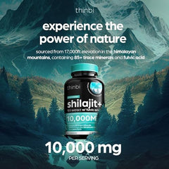 THINBI Shilajit capsules label close-up highlighting origin and purity.