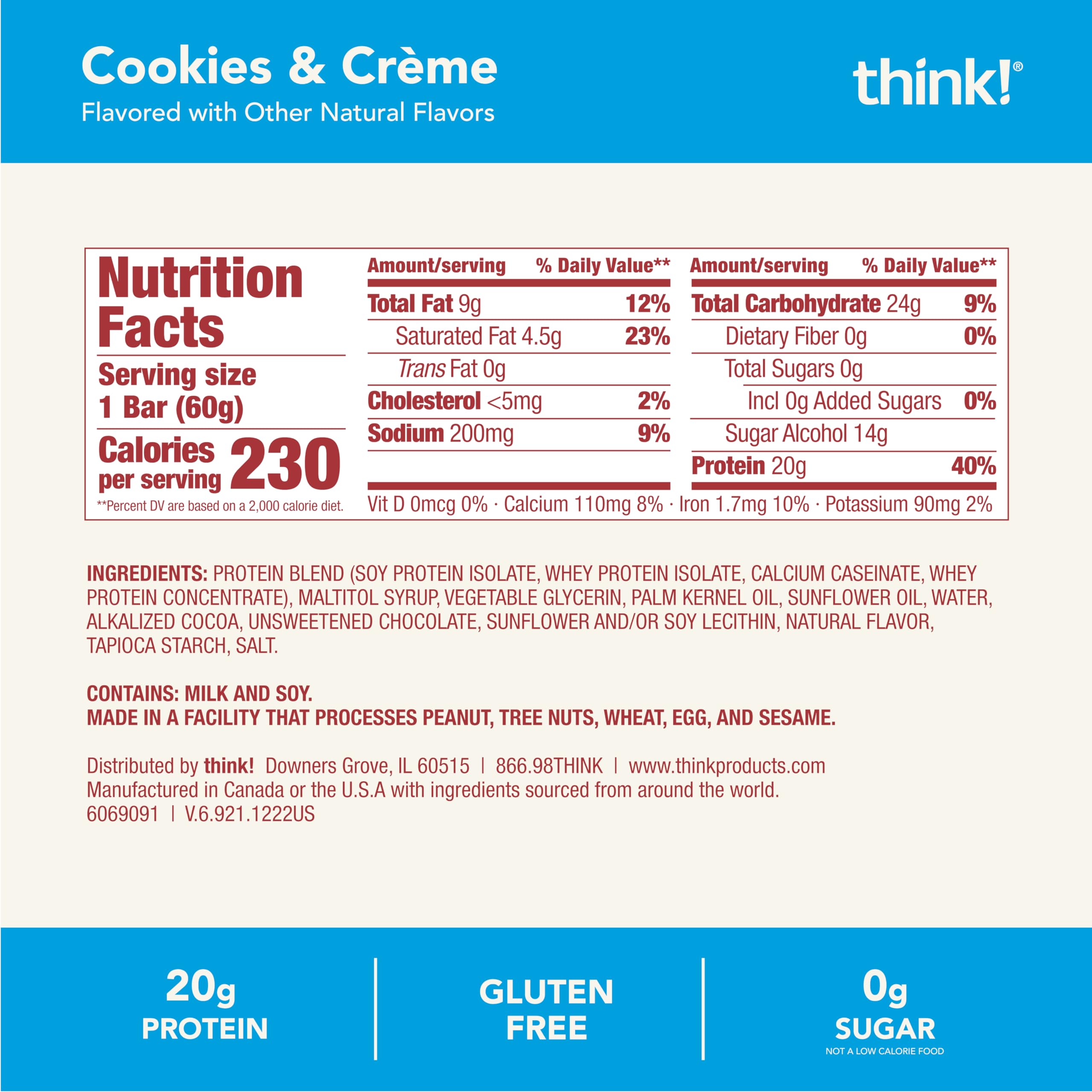 Kosher-friendly Think! Cookies and Créme bar for everyday snacks.