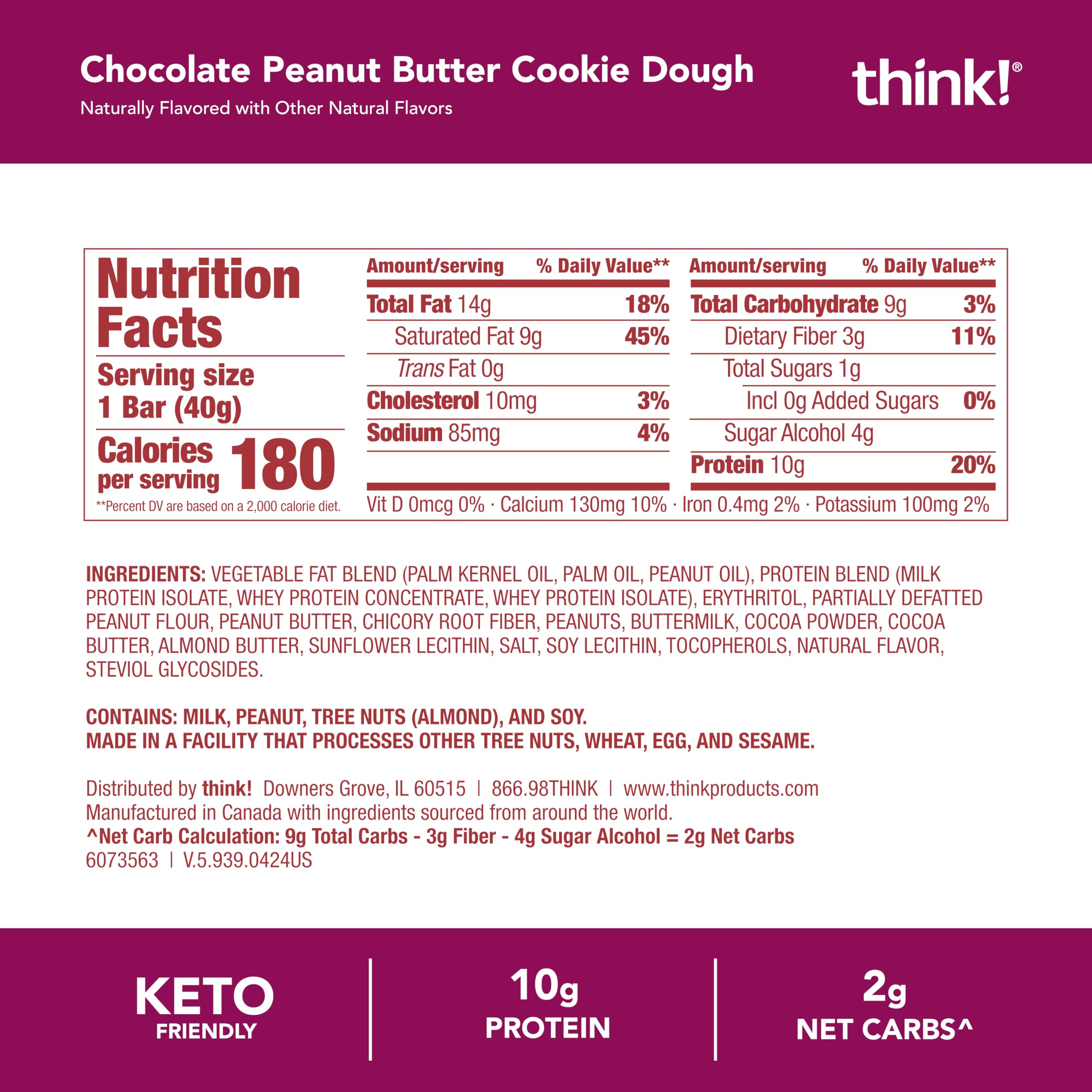 Think! Delight halved to reveal cookie dough center and glossy chocolate coating.