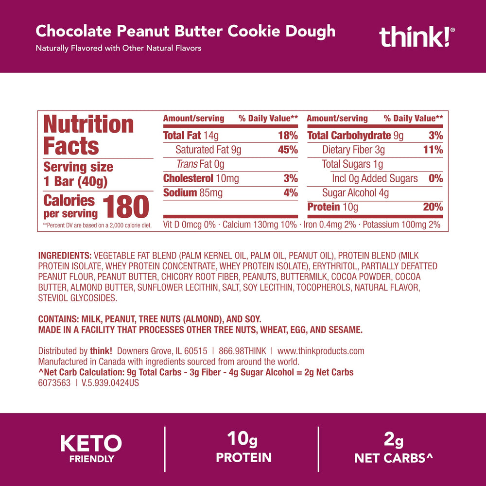 Think! Delight halved to reveal cookie dough center and glossy chocolate coating.