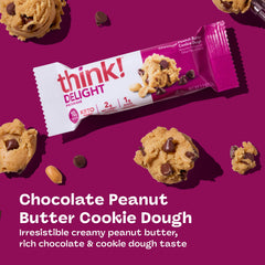 Think! Delight texture detail reveals cookie dough bits in a dessert-inspired bar.