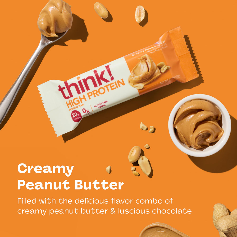 Cross-section of think! bar showing creamy peanut butter center with chocolate