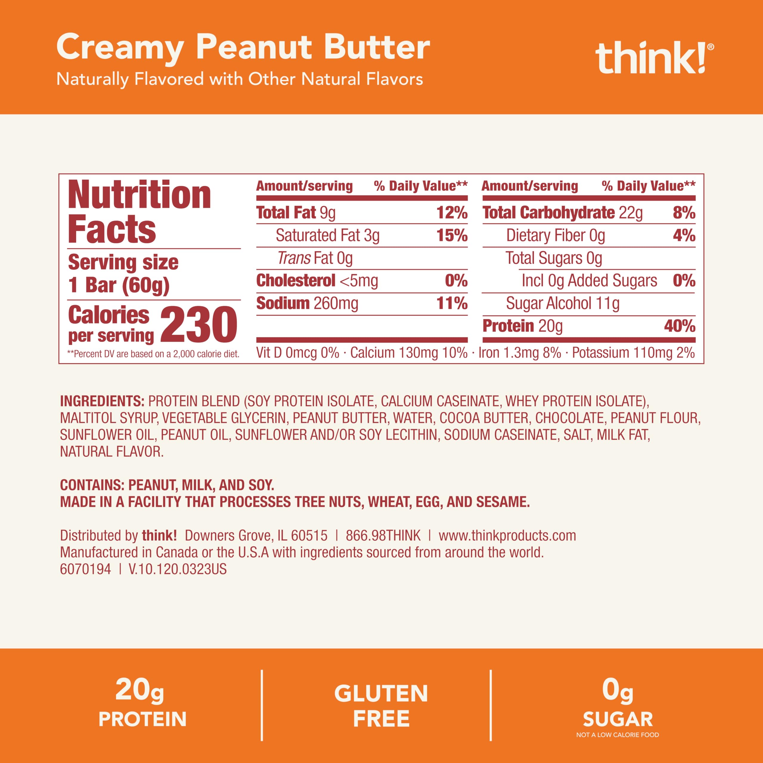 Hero shot of think! Creamy Peanut Butter Bar in a 12-count box