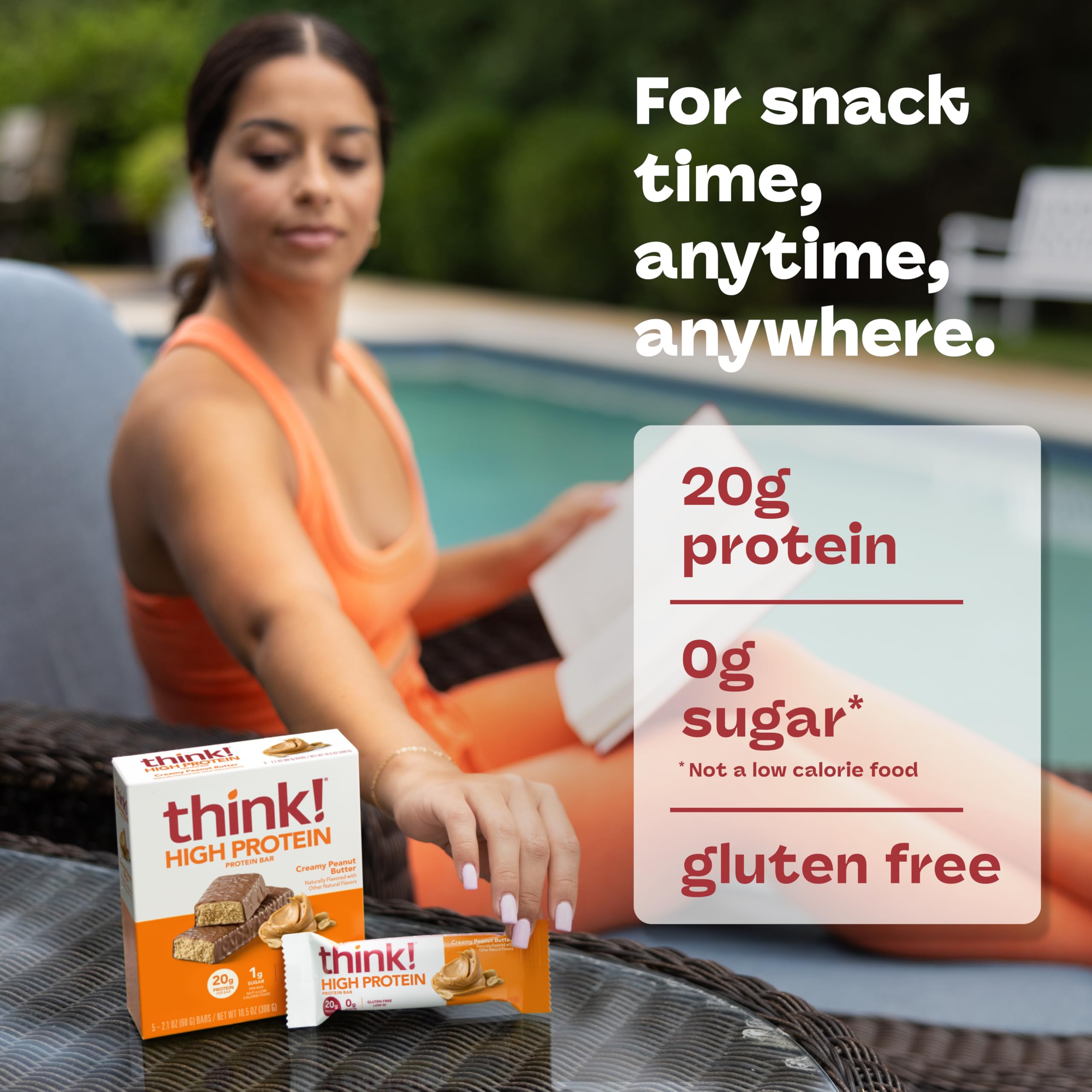 Dense texture of think! protein bar highlighting protein-rich bite