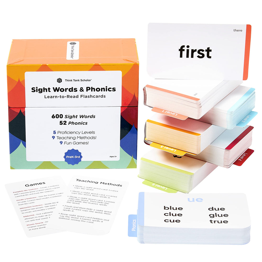 Think Tank Scholar flash cards cover panel with bold words for easy early reading practice