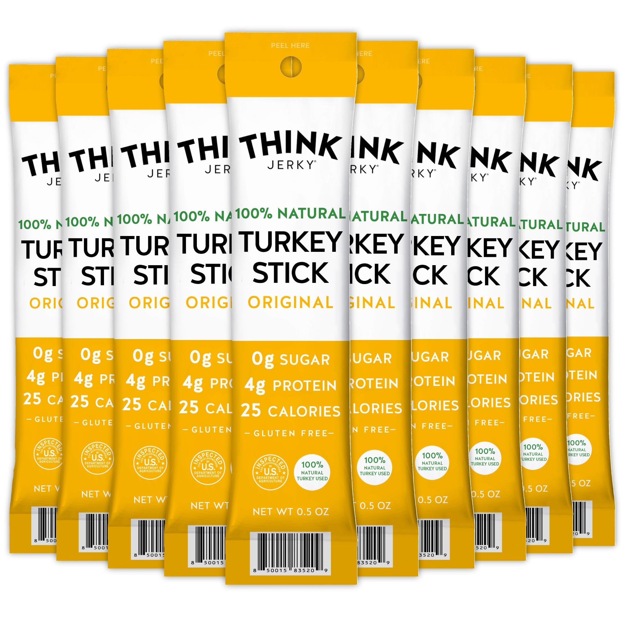 Think Jerky turkey sticks pack front displays gluten-free keto-friendly snack for on-the-go meals