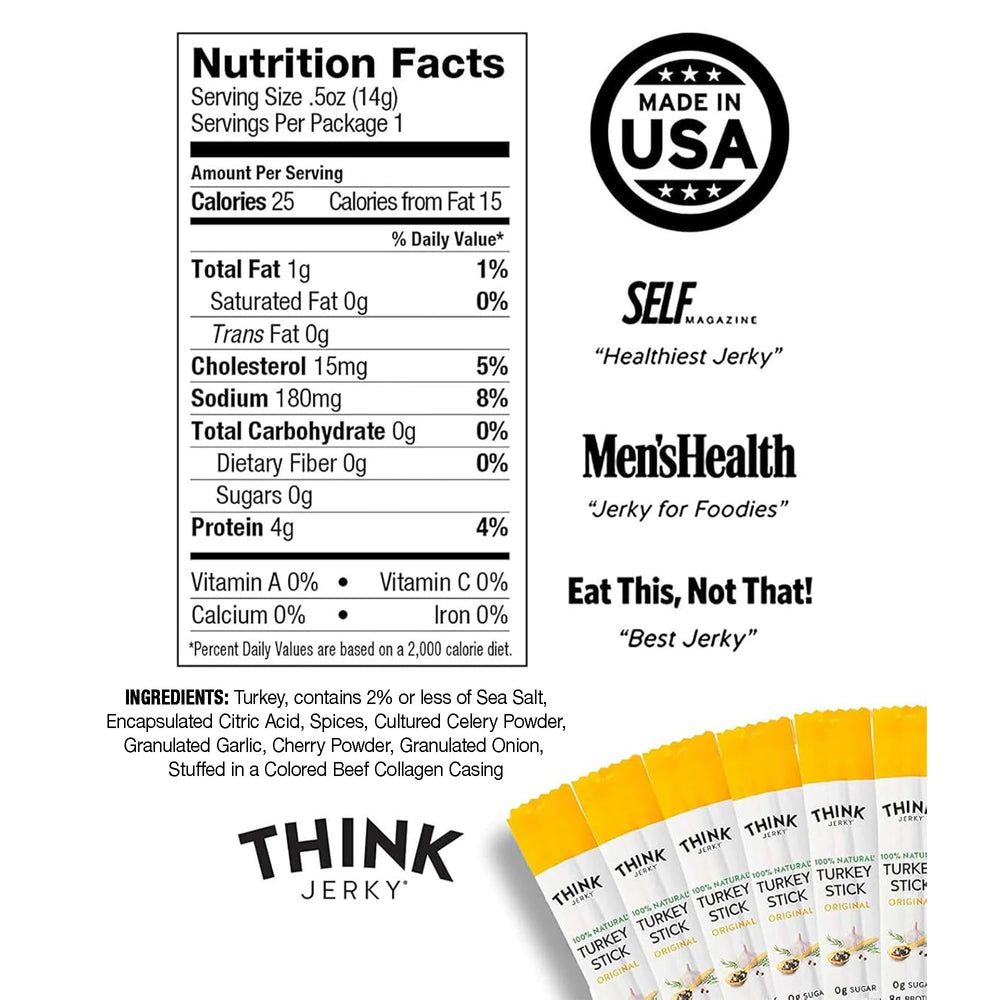 Think Jerky turkey sticks single stick close-up highlighting high-protein, low-carb nourishment