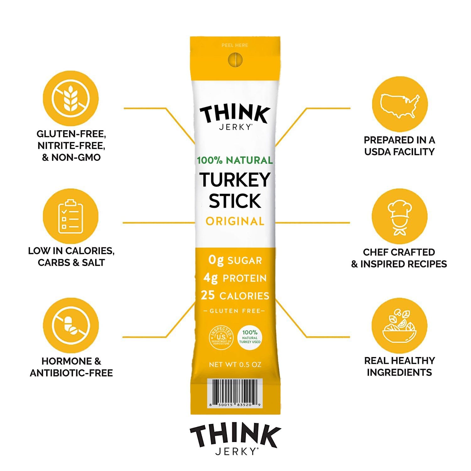 Think Jerky turkey sticks texture close-up shows wholesome ingredients and bold flavor potential
