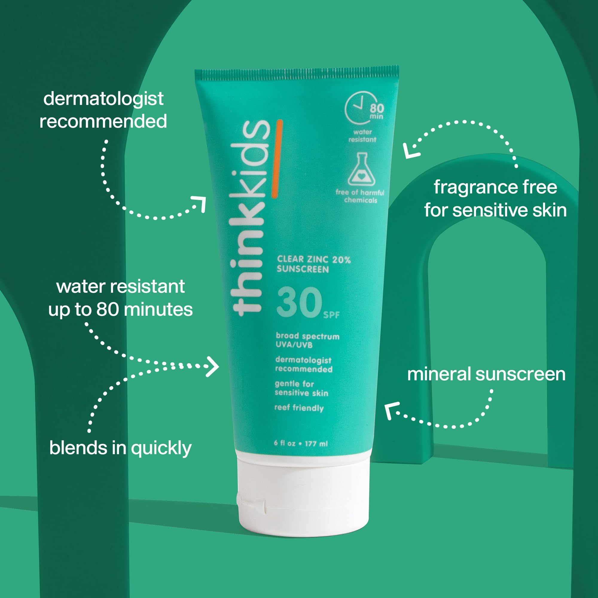 Thinkkids mineral lotion texture on skin for smooth, non-greasy coverage.