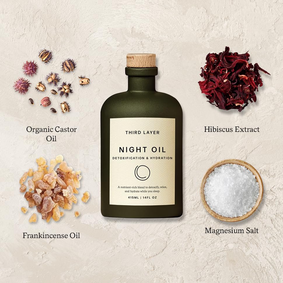 Third Layer Castor Oil Body Oil applied on neck and shoulders for gentle self-care.