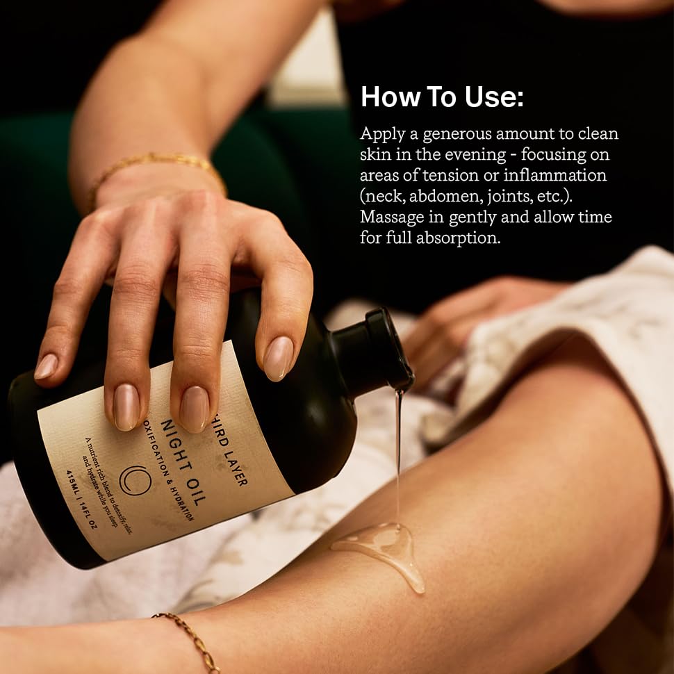 Third Layer Castor Oil Body Oil night-stand scene evokes calming evening ritual.