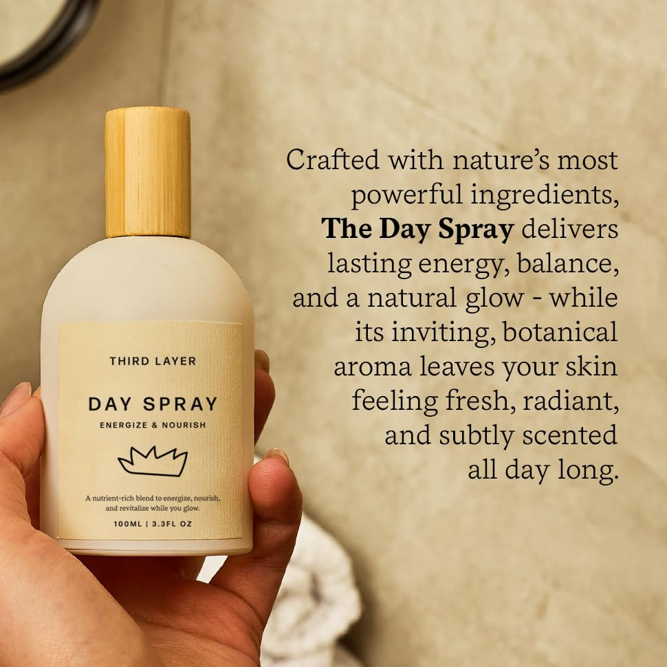 Third Layer Day Spray mist-dispense enables even coverage.