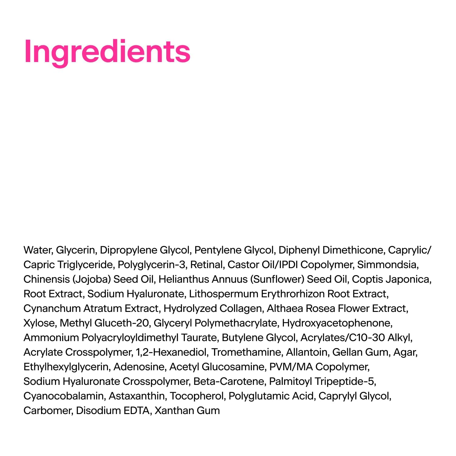 THOME CPR Serum ingredients layer shows collagen, peptide, and retinal synergy.
