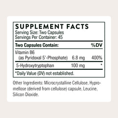 THORNE 5-HTP capsules show easy-to-swallow form for stress management.