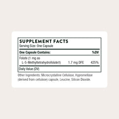 Close-up of THORNE 5-MTHF tablets for daily methylation support