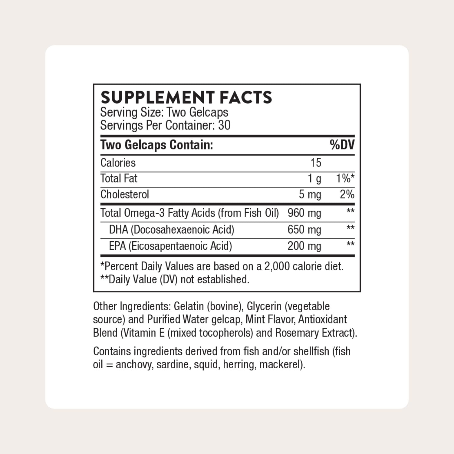 THORNE Advanced DHA softgels closeup showing mint flavor for easy swallowing.